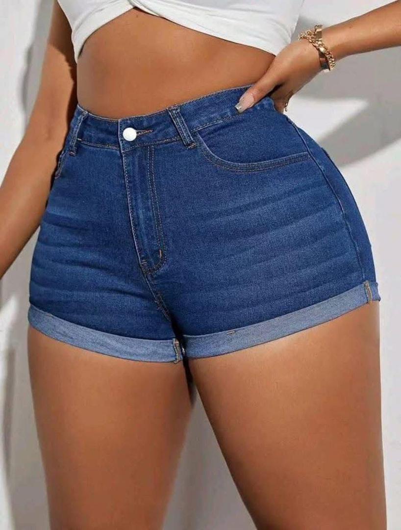 Ladies Cuffed Denim Shorts in Blue