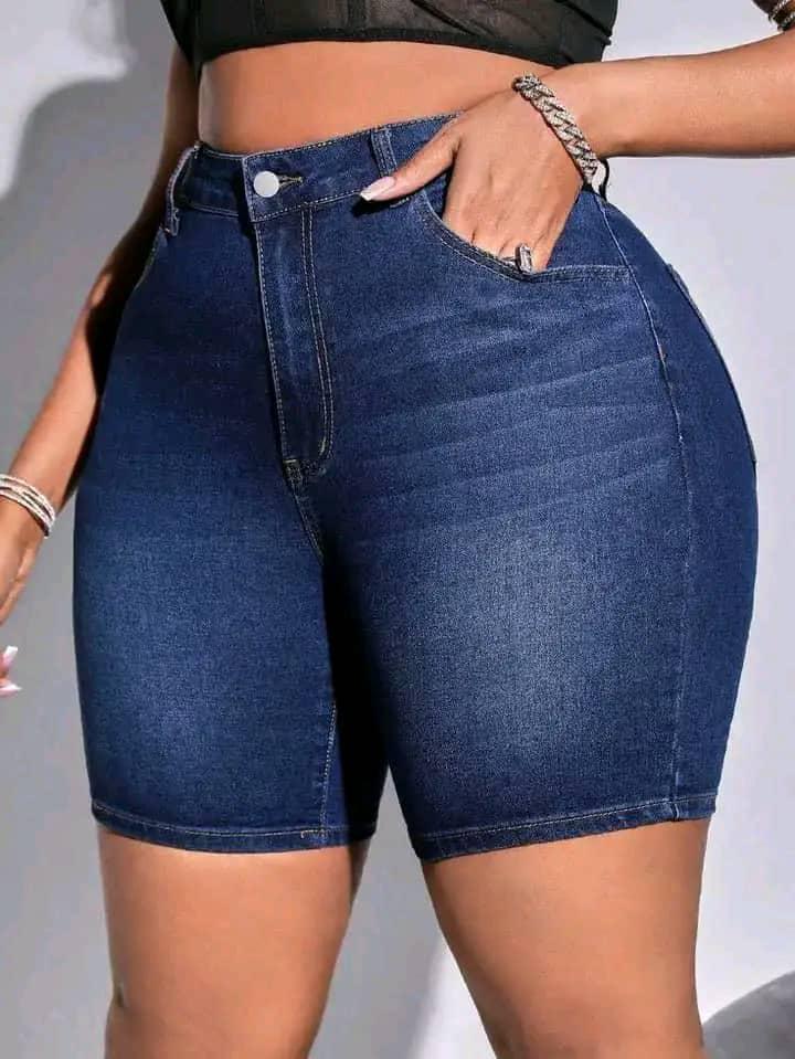 Ladies Knee-Length Denim Shorts in Dark Wash