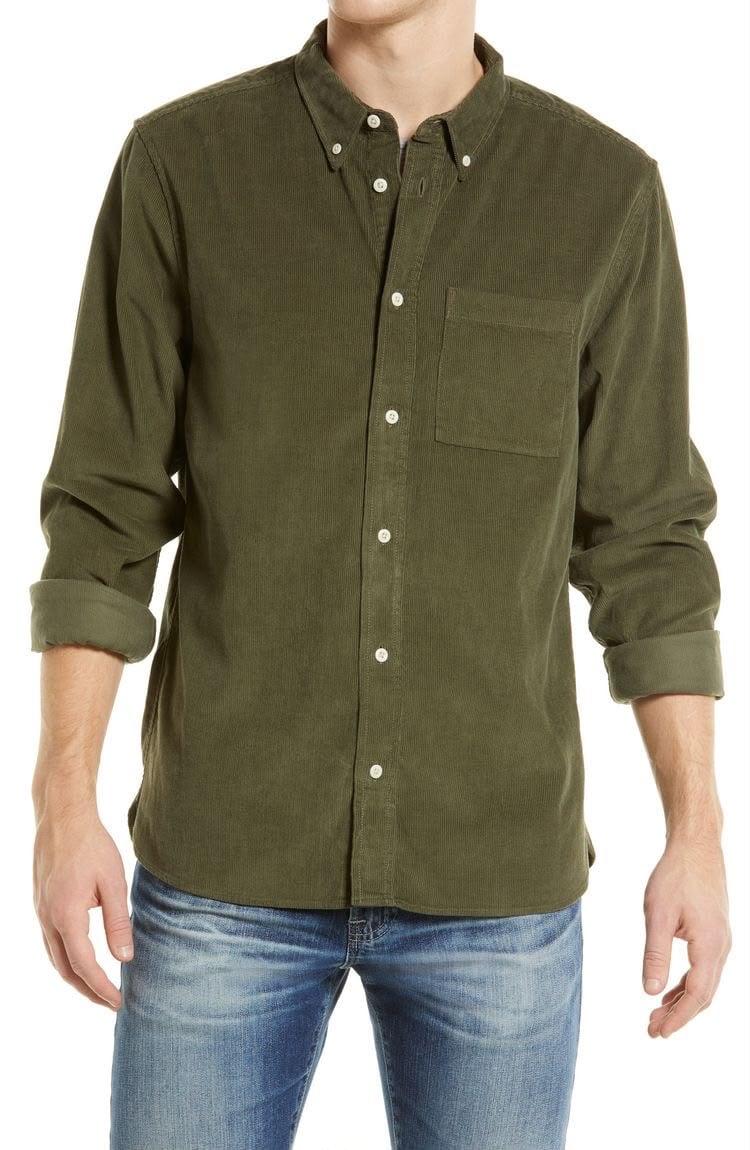 Men's Corduroy Shirt — Olive — front view