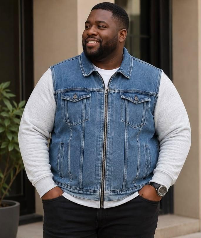Men's Denim Jacket Vest — front view
