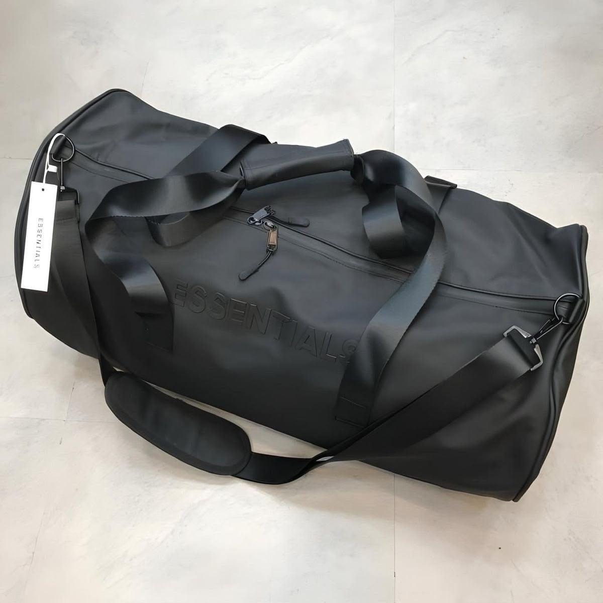 Essentials Black Duffel Bag — stitching detail